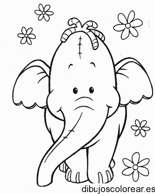 Dibujo de un elefante con flores para colorear