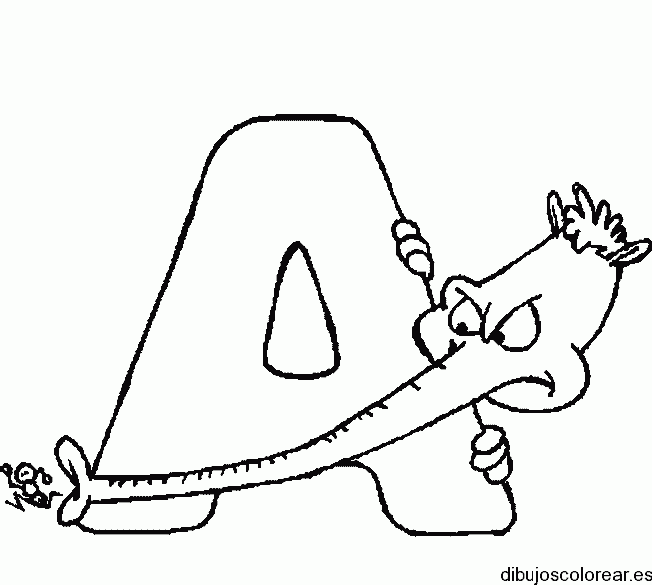 Dibujo de un elefante con la letra A para colorear