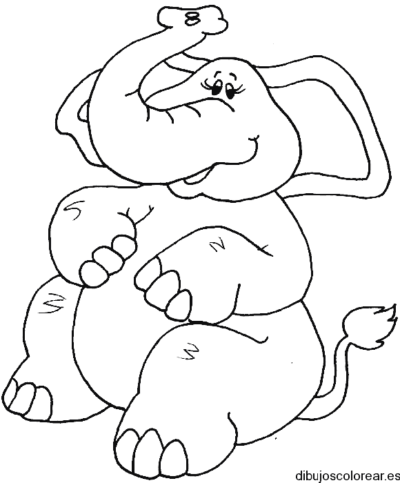 Dibujo de un elefante sentado y sonriendo para colorear