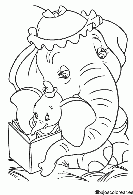 Dibujo de un elefante y su madre para colorear