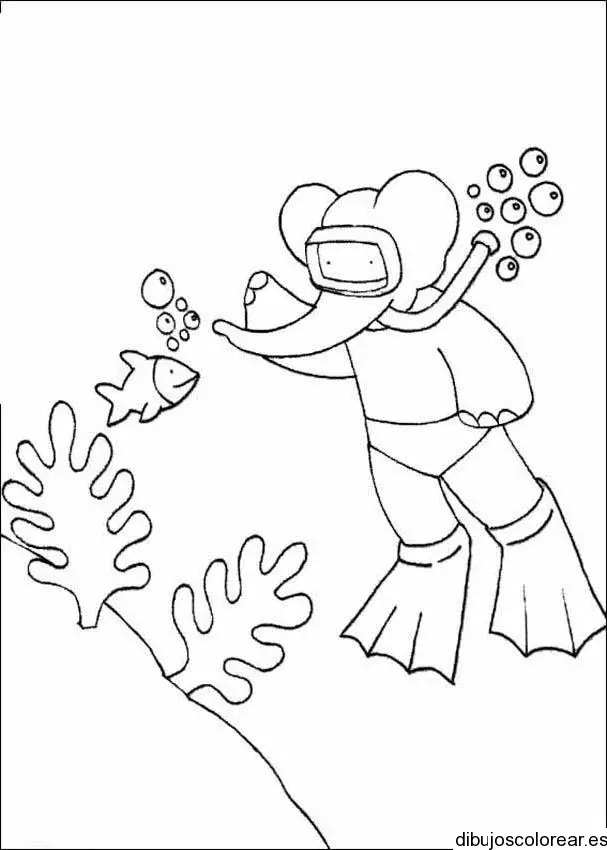 Dibujo de un elefantes como buzo para colorear