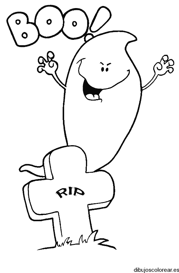 Dibujo de un fantasma asustando en el cementerio para colorear