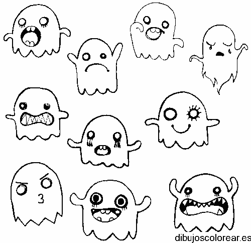 Dibujo de un fantasma con diferentes sustos para colorear