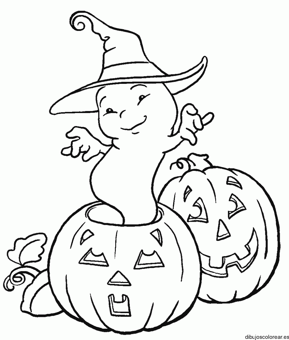Dibujo de un fantasma saliendo de las calabazas para colorear