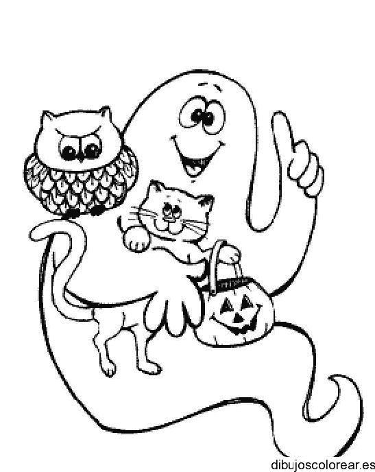 Dibujo de un fantasma y un búho para colorear