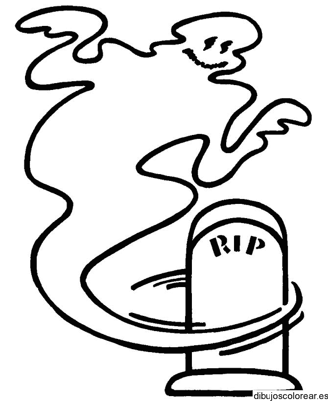 Dibujo de un fantasma y una lápida para colorear