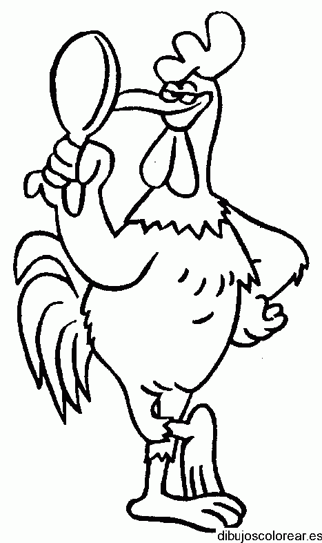 Dibujo de un gallo con un espejo para colorear