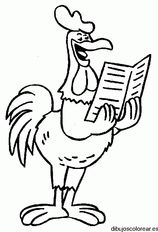 Dibujo de un gallo lector para colorear