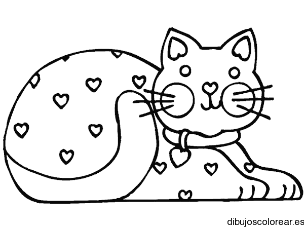 Dibujo de un gato con corazones para colorear