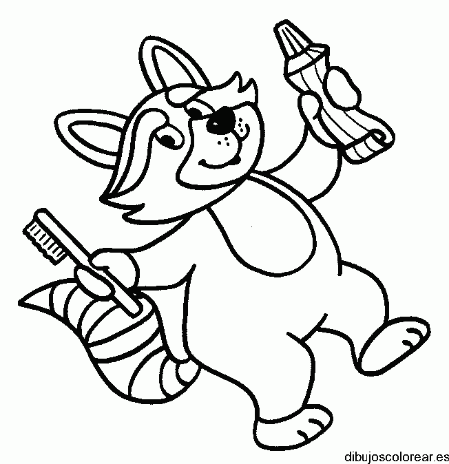 Dibujo de un gato con un cepillo de dientes para colorear