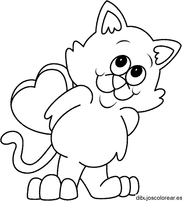 Dibujo de un gato con un corazón para colorear