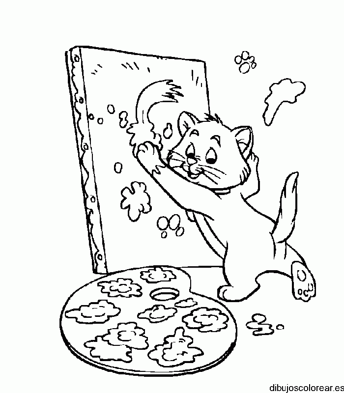Dibujo de un gato pintando para colorear