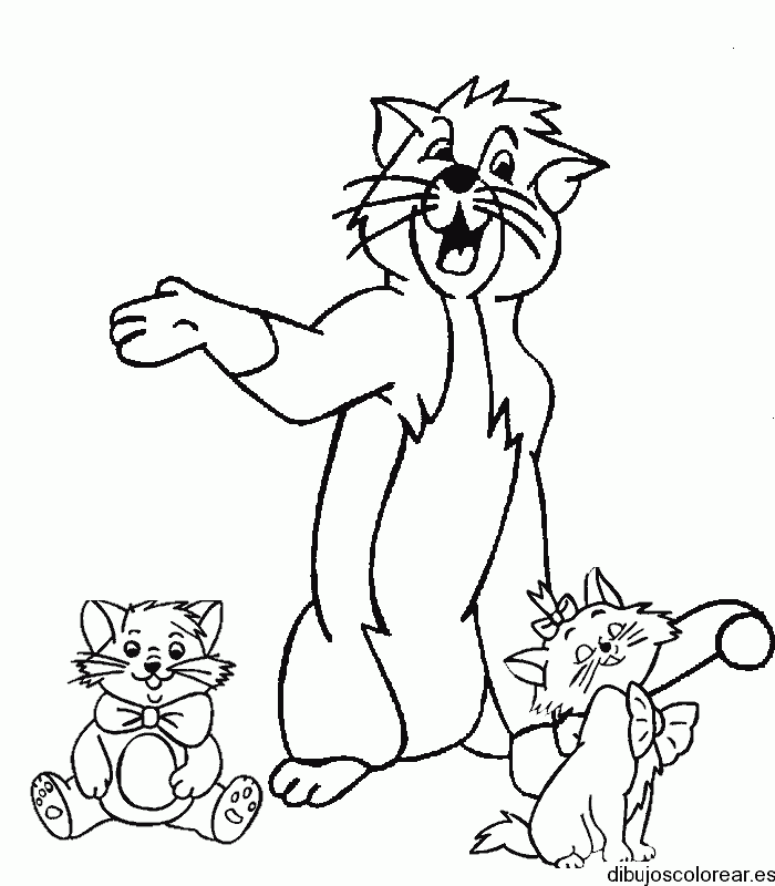 Dibujo de un gato y sus hijos para colorear