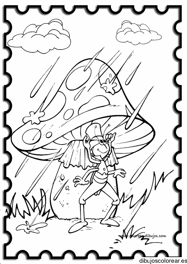Dibujo de un grillo bajo la lluvia para colorear