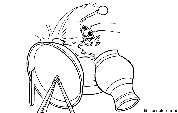 Dibujo de un grillo tocando batería para colorear