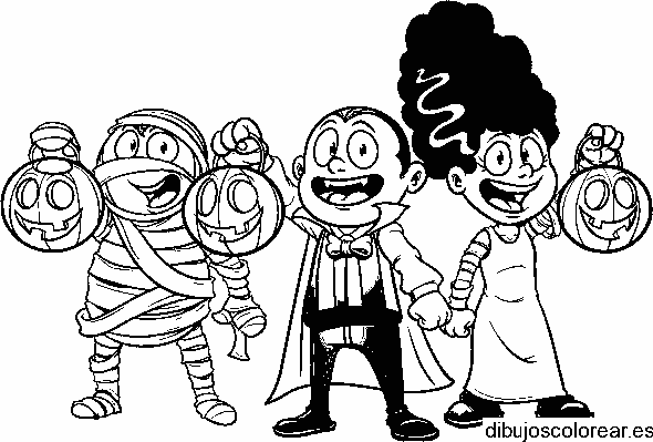 Dibujo de un grupo de niños disfrazados monstruos para colorear