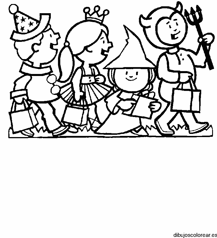Dibujo de un grupo de niños disfrazados para colorear