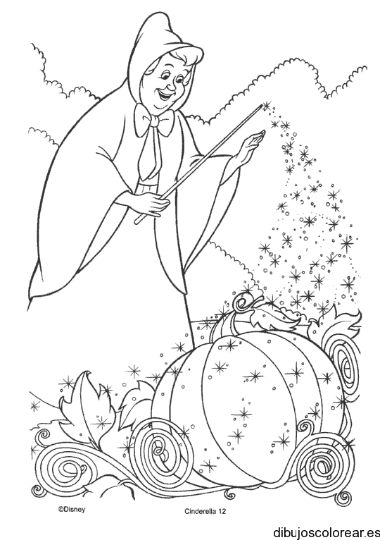 Dibujo de un hada y una calabaza para colorear