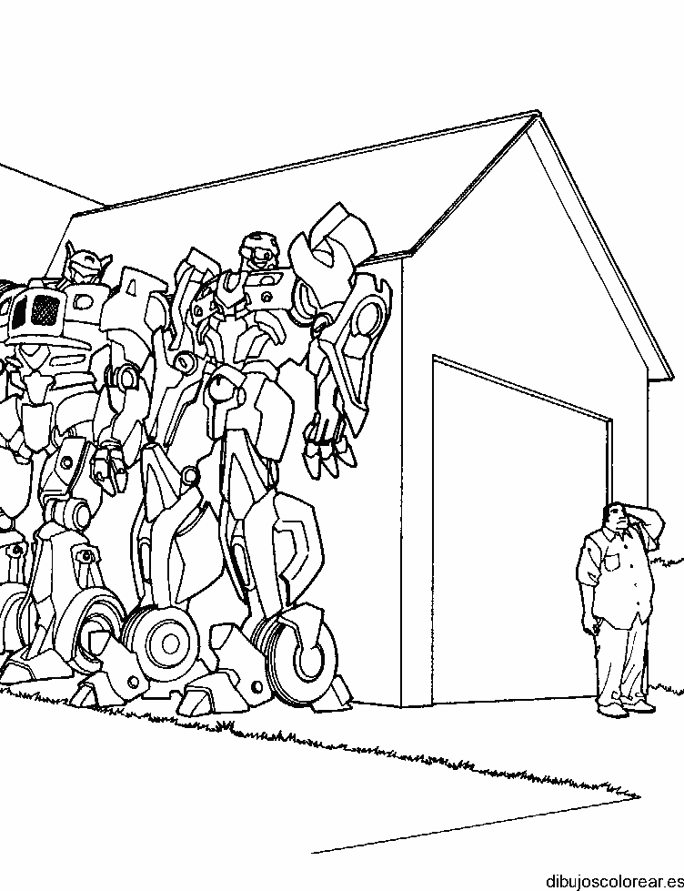 Dibujo de un hombre y robots para colorear