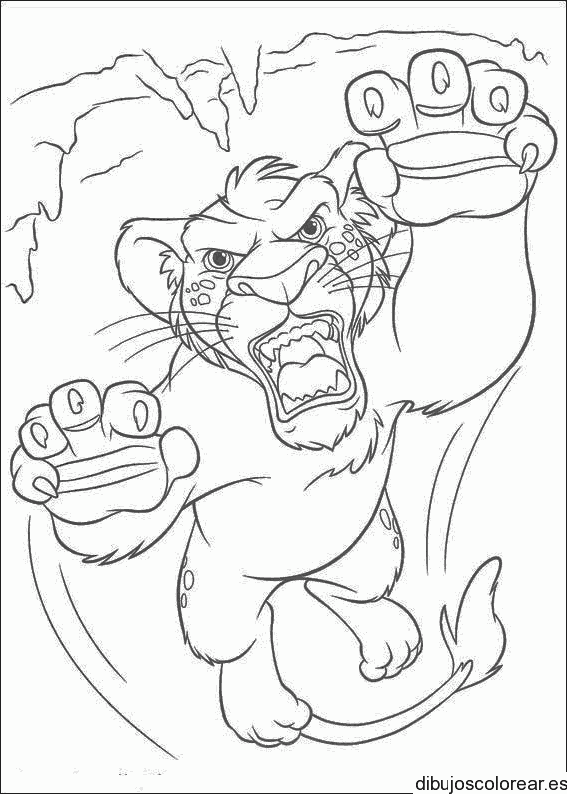Dibujo de un león al ataque para colorear