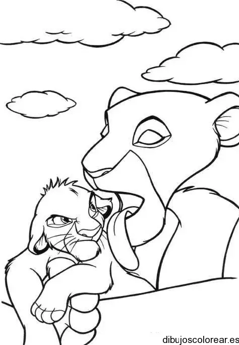 Dibujo de un león con su cachorro para colorear