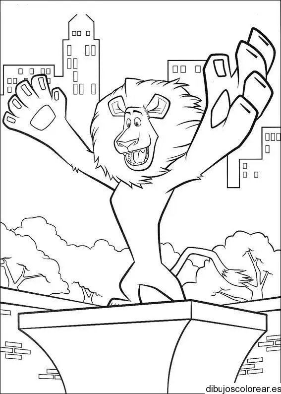 Dibujo de un león en la ciudad para colorear