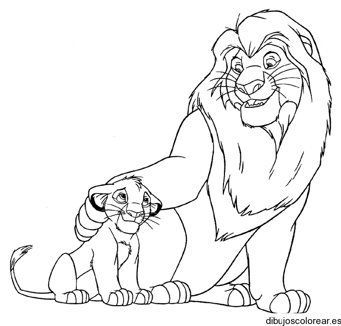 Dibujo de un león y su cachorro para colorear