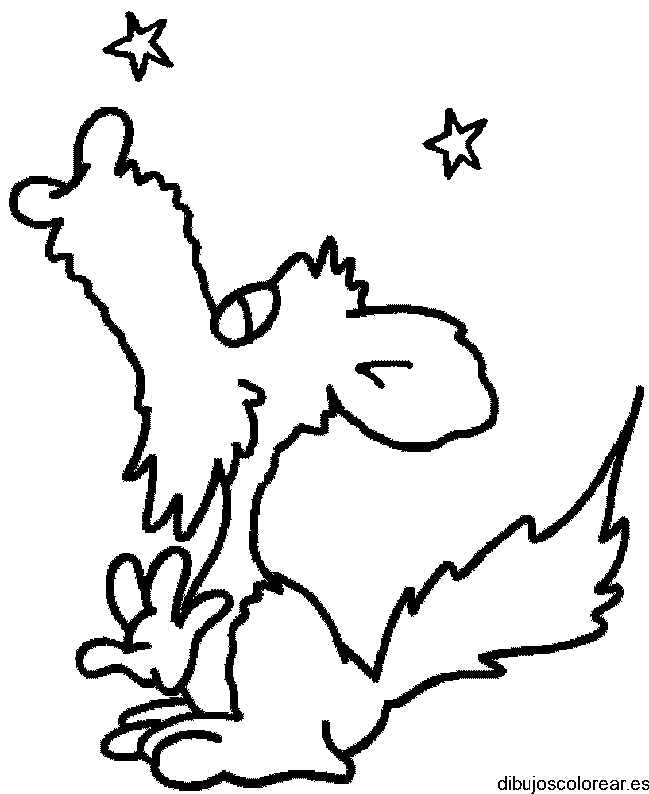 Dibujo de un lobo aullando a las estrellas para colorear