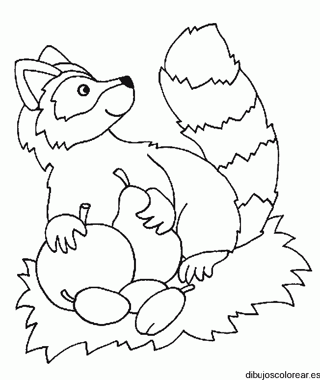 Dibujo de un lobo con frutas para colorear