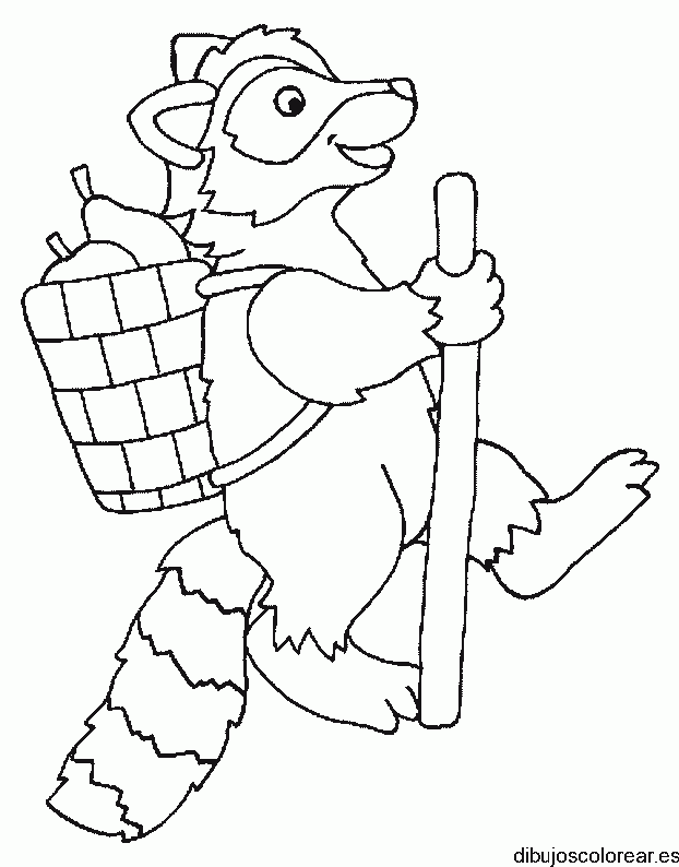 Dibujo de un lobo con un canasto de frutas para colorear