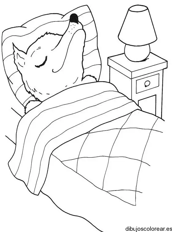 Dibujo de un lobo en una cama para colorear