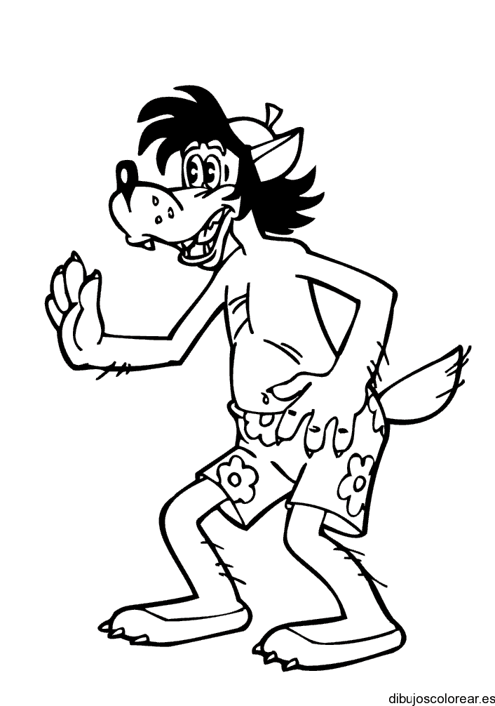 Dibujo de un lobo surfista para colorear