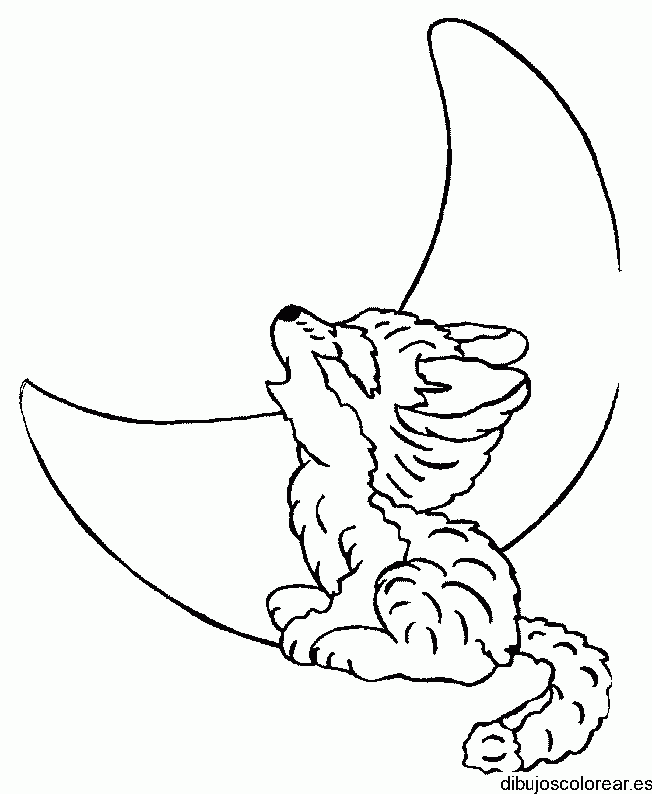 Dibujo de un lobo y la luna para colorear