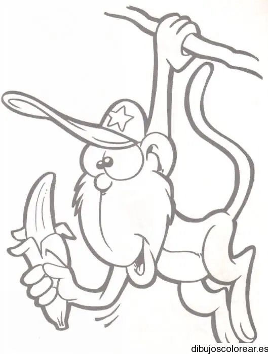 Dibujo de un mono colgando de un árbol para colorear