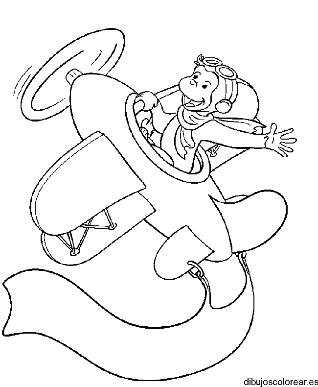 Dibujo de un mono en avión para colorear