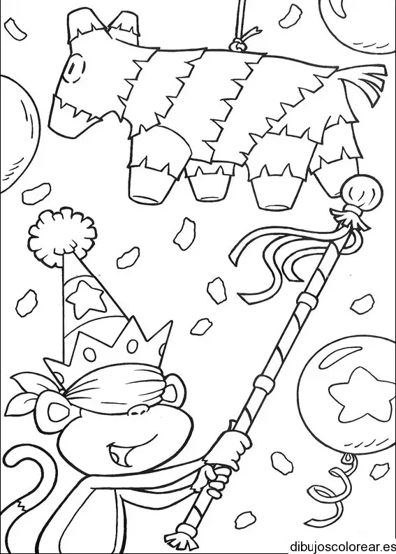 Dibujo de un mono y una piñata para colorear