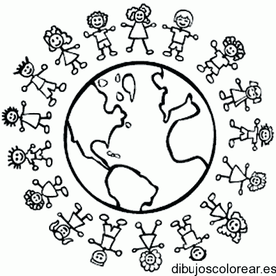 Dibujo de un mundo y niños para colorear