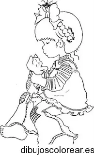 Dibujo de un niña con un gato para colorear