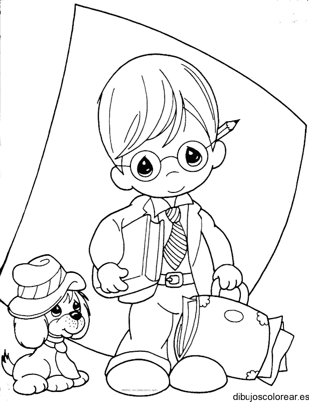 Dibujo de un niño a la escuela para colorear