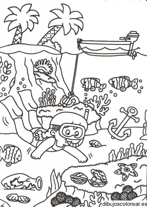 Dibujo de un niño buceando para colorear
