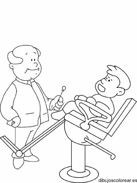 Dibujo de un niño con el dentista para colorear