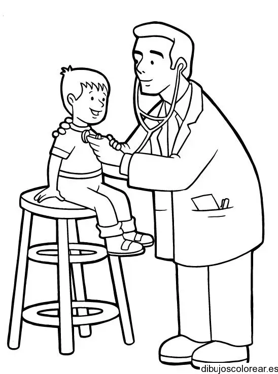 Dibujo de un niño con el doctor para colorear