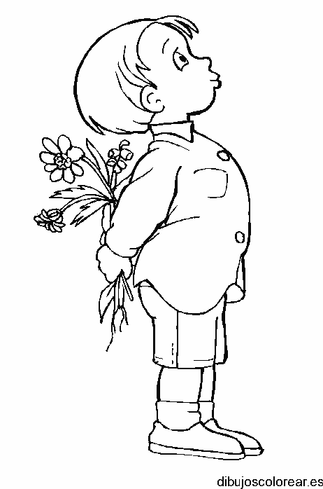 Dibujo de un niño con flores para colorear