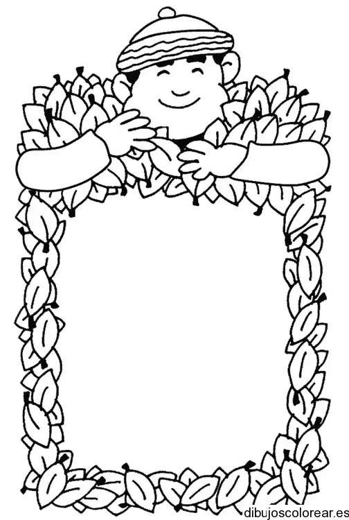 Dibujo de un niño con hojas para colorear