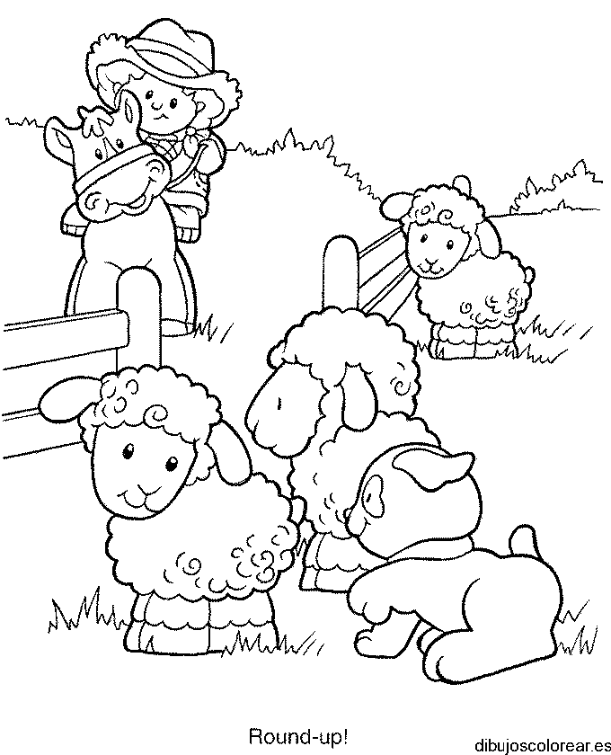 Dibujo de un niño con las ovejas para colorear