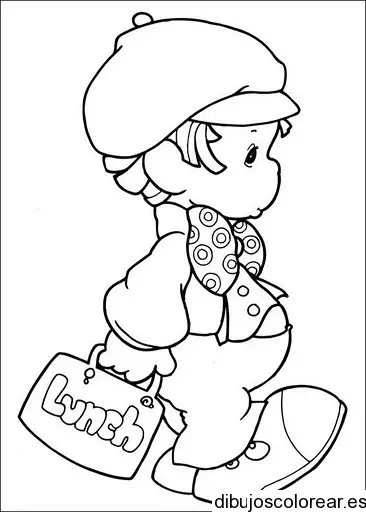 Dibujo de un niño con su almuerzo para colorear