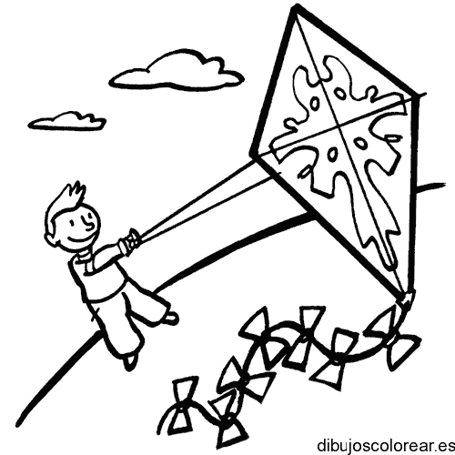 Dibujo de un niño con su cometa para colorear