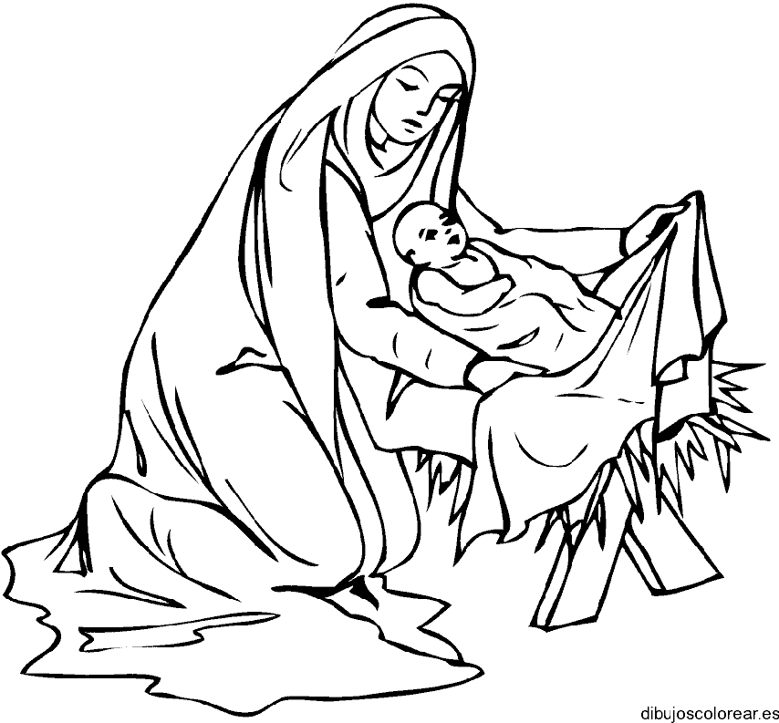 Dibujo de un niño con sus regalos navideños para colorear