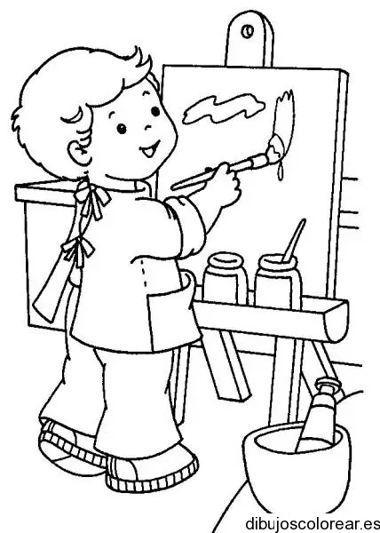 Dibujo de un niño con un caballete para colorear