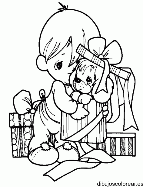 Dibujo de un niño con un cachorrito para colorear